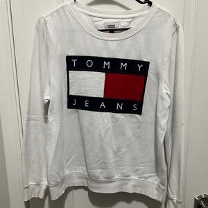 Tommy Hilfiger White Sweater with Red and Blue Logo